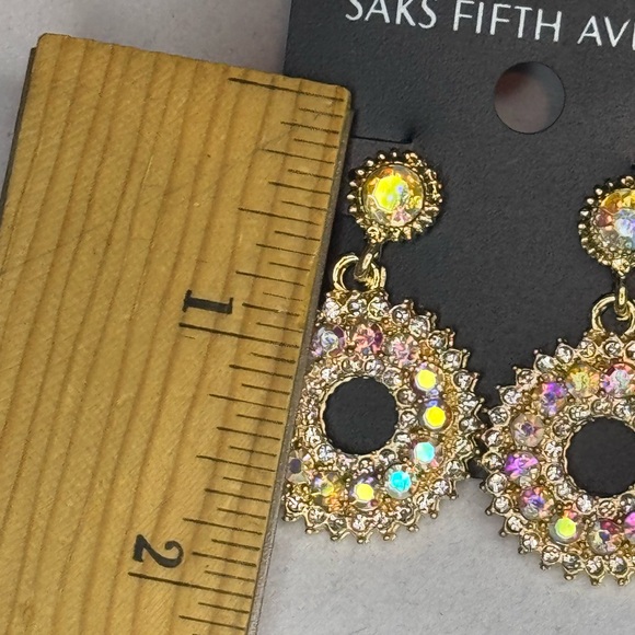 Saks Fifth Ave AB Crystal Post With Drop Hoop AB Crystal Earrings - Picture 8 of 9